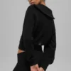Jersey de cachemira de punto waffle con cremallera de 1/4 — Negro