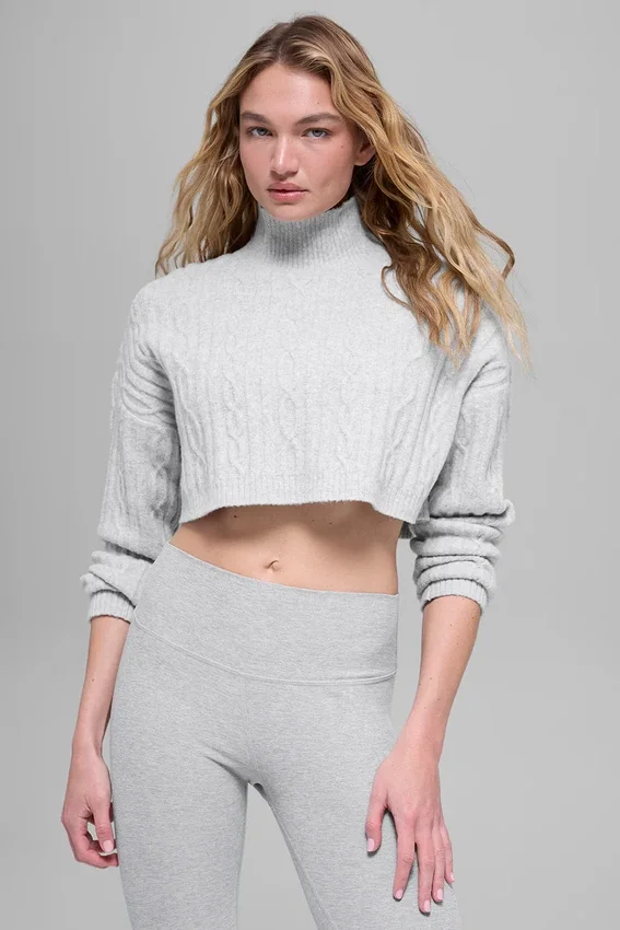 Jersey de cuello alto corto de punto trenzado «Winter Bliss» de manga larga - Athletic Heat