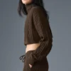 Jersey de cuello alto corto de punto trenzado «Winter Bliss» de manga larga - Espresso