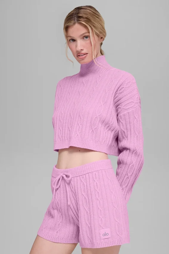Jersey de cuello alto corto de punto trenzado «Winter Bliss», manga larga - Candy Heart P
