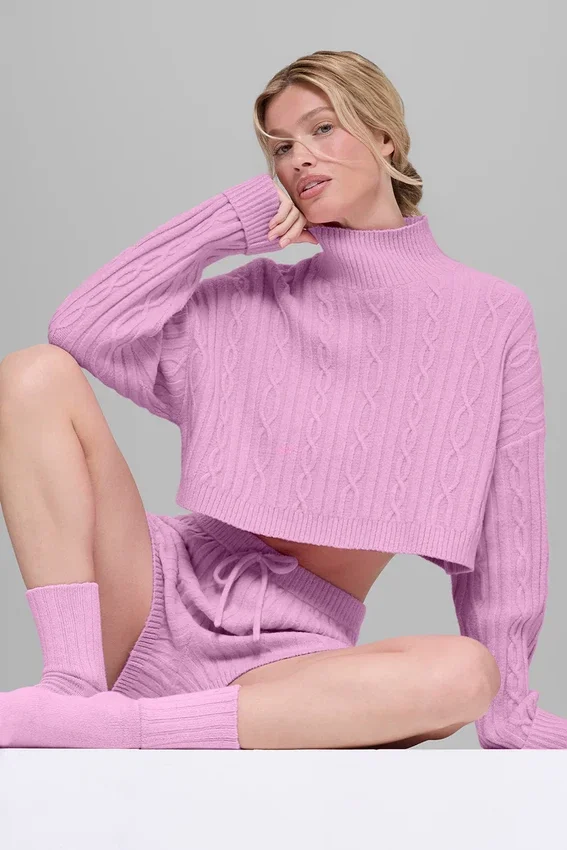 Jersey de cuello alto corto de punto trenzado «Winter Bliss», manga larga - Candy Heart P