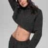 Jersey de cuello alto corto de punto trenzado Winter Bliss, manga larga - Gris oscuro jaspeado