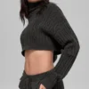 Jersey de cuello alto corto de punto trenzado Winter Bliss, manga larga - Gris oscuro jaspeado