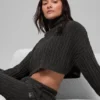 Jersey de cuello alto corto de punto trenzado Winter Bliss, manga larga - Gris oscuro jaspeado