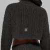 Jersey de cuello alto corto de punto trenzado Winter Bliss, manga larga - Gris oscuro jaspeado