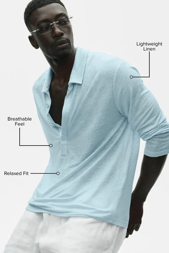 Jersey de lino «Coastal» de manga larga - Azul mar
