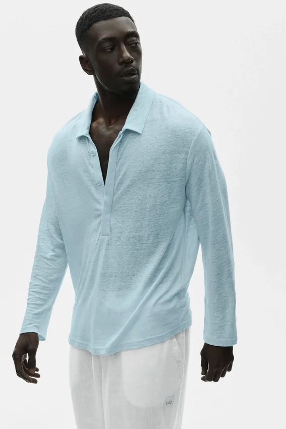 Jersey de lino «Coastal» de manga larga - Azul mar