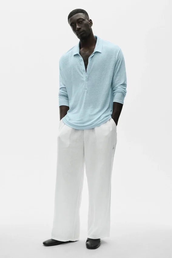 Jersey de lino «Coastal» de manga larga - Azul mar