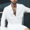 Jersey de lino «Coastal» de manga larga - Blanco