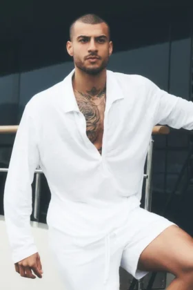 Jersey de lino «Coastal» de manga larga - Blanco
