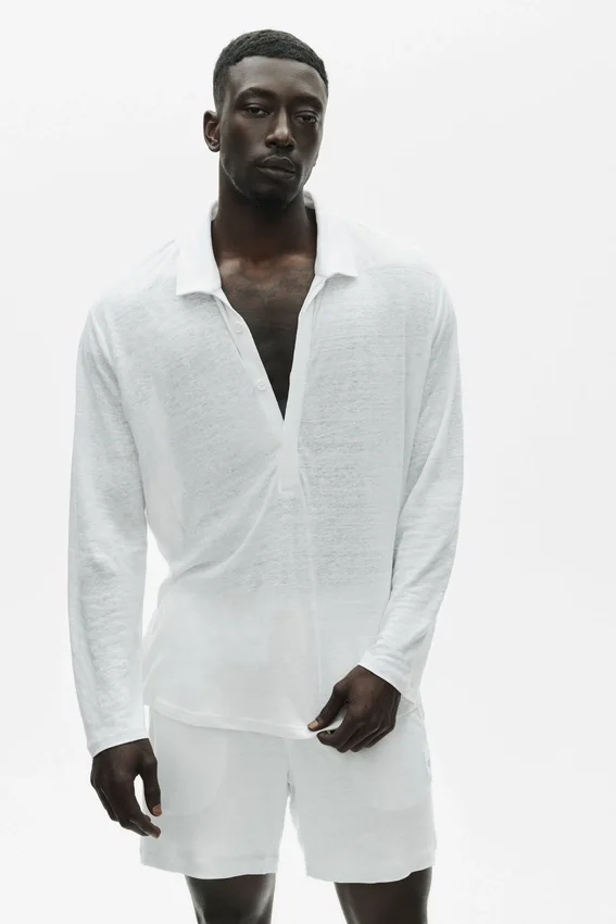 Jersey de lino «Coastal» de manga larga - Blanco