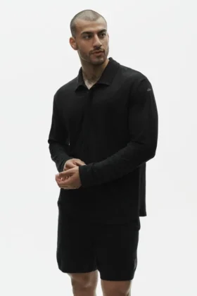 Jersey de lino «Coastal» de manga larga sin botones - Negro