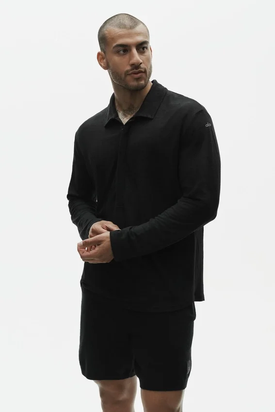 Jersey de lino «Coastal» de manga larga sin botones - Negro