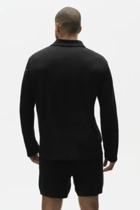 Jersey de lino «Coastal» de manga larga sin botones – Negro