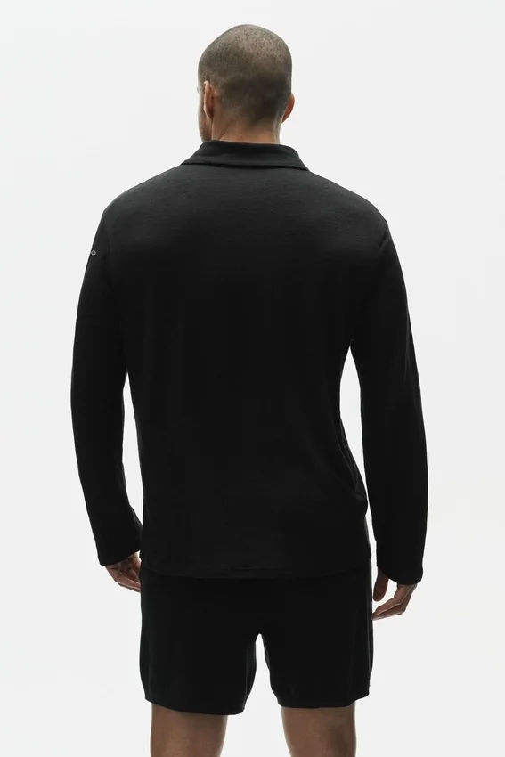 Jersey de lino «Coastal» de manga larga sin botones - Negro