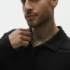 Jersey de lino «Coastal» de manga larga sin botones - Negro