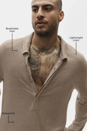 Jersey de lino de manga larga estilo costero – Gravel