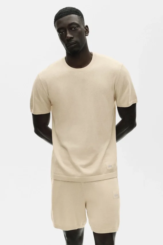 Jersey de manga corta de algodón y cachemira Ever Soft - Beige arena