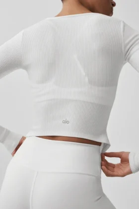 Jersey de manga larga acanalado Stardust – Blanco