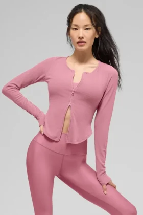 Jersey de manga larga acanalado Stardust – Rosa silvestre