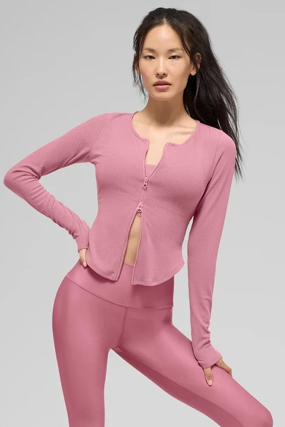 Jersey de manga larga acanalado Stardust - Rosa silvestre