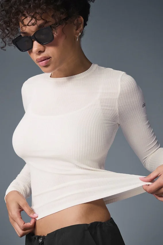 Jersey de manga larga con cuello acanalado Sea Coast - Marfil
