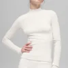 Jersey de manga larga con cuello alto y canalé «Mesmerize» - Marfil
