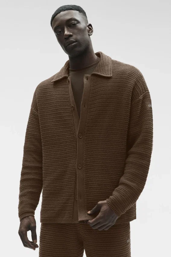 Jersey de manga larga con cuello redondo y botones «Shift Knit» - Espresso