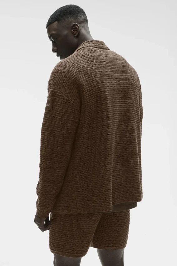 Jersey de manga larga con cuello redondo y botones «Shift Knit» - Espresso