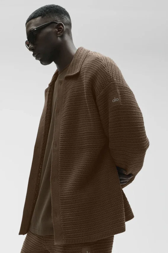 Jersey de manga larga con cuello redondo y botones «Shift Knit» - Espresso