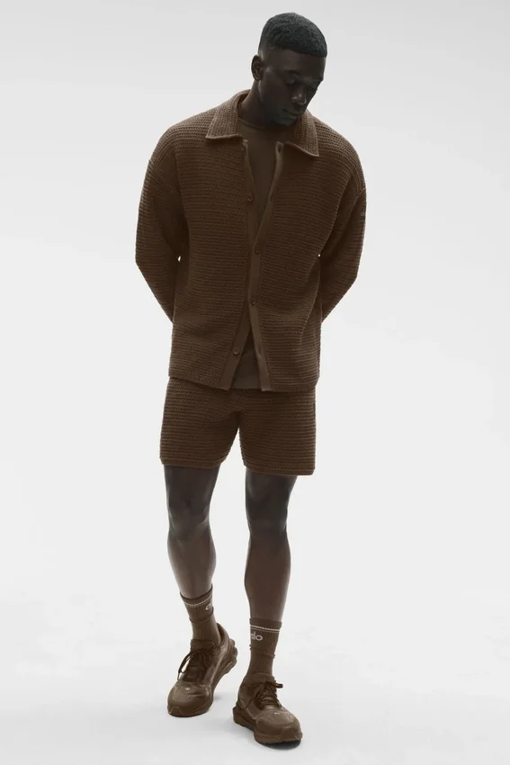 Jersey de manga larga con cuello redondo y botones «Shift Knit» - Espresso