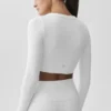 Jersey de manga larga corta «Serene» sin costuras y con canalé - Blanco