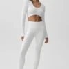 Jersey de manga larga corta «Serene» sin costuras y con canalé - Blanco