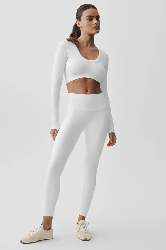 Jersey de manga larga corta «Serene» sin costuras y con canalé - Blanco