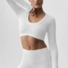 Jersey de manga larga corta «Serene» sin costuras y con canalé - Blanco