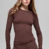 Jersey de manga larga de modal acanalado - Brownstone