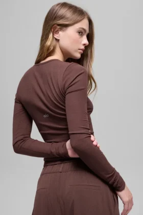 Jersey de manga larga de modal acanalado – Brownstone