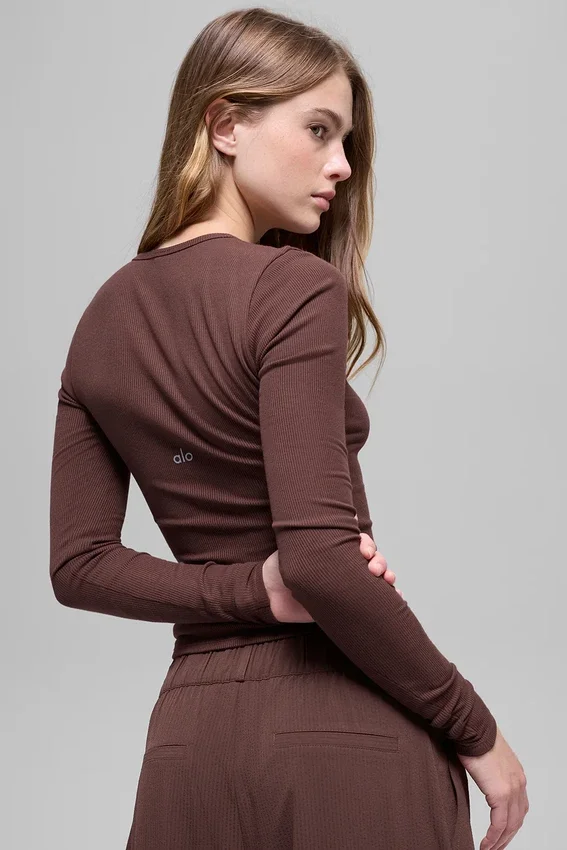 Jersey de manga larga de modal acanalado - Brownstone