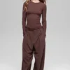 Jersey de manga larga de modal acanalado - Brownstone