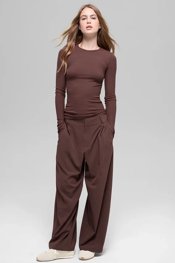Jersey de manga larga de modal acanalado - Brownstone