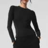 Jersey de manga larga de modal acanalado - Negro