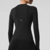 Jersey de manga larga de modal acanalado - Negro