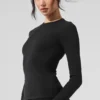 Jersey de manga larga de modal acanalado - Negro