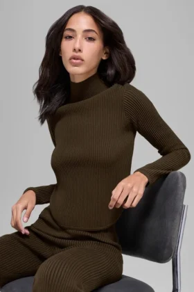 Jersey de punto vaquero sin espalda y de manga larga - Espresso/Negro