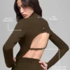 Jersey de punto vaquero sin espalda y de manga larga - Espresso/Negro