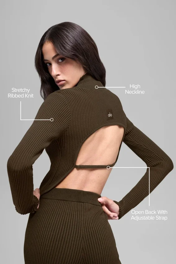 Jersey de punto vaquero sin espalda y de manga larga - Espresso/Negro