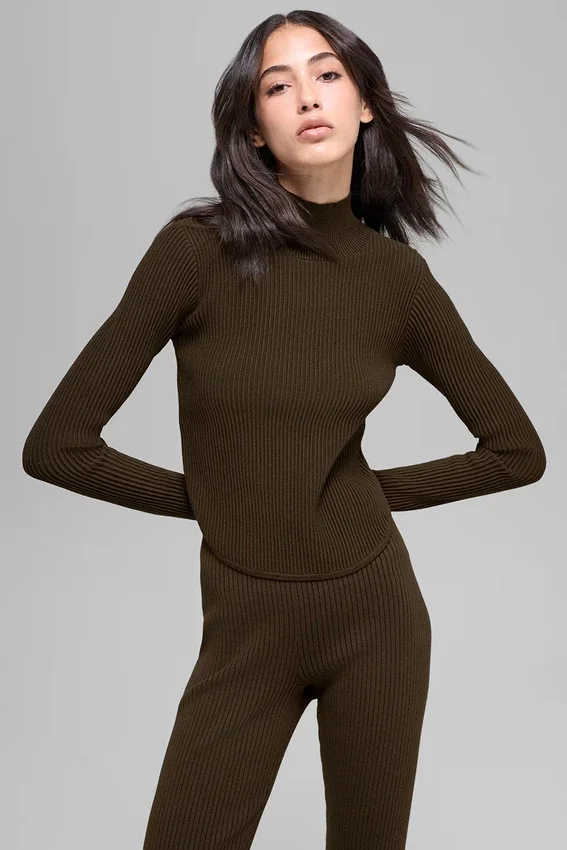 Jersey de punto vaquero sin espalda y de manga larga - Espresso/Negro