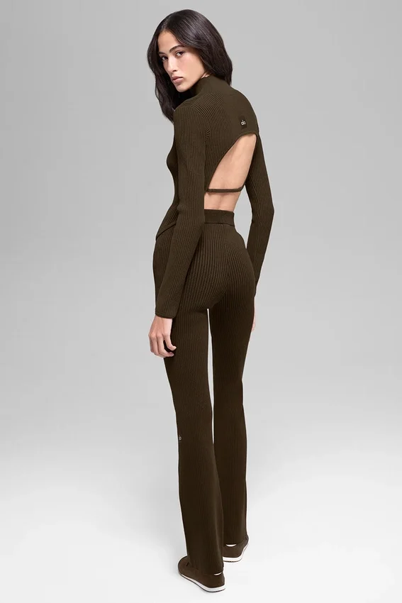 Jersey de punto vaquero sin espalda y de manga larga - Espresso/Negro