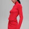 Jersey de punto vaquero sin espalda y de manga larga - Rojo brillante