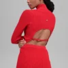 Jersey de punto vaquero sin espalda y de manga larga - Rojo brillante
